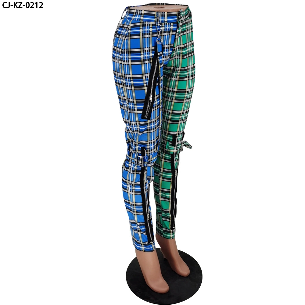 Fancy New Latest Design Spring 2021 Women′s Trousers Casual Plaid Zipper Pants