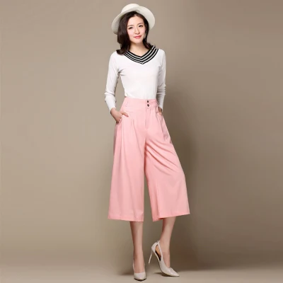 Verano de la mujer recta suelta cintura alta pantalones de pierna ancha pantalones recortados proveedor OEM en Guangzhou