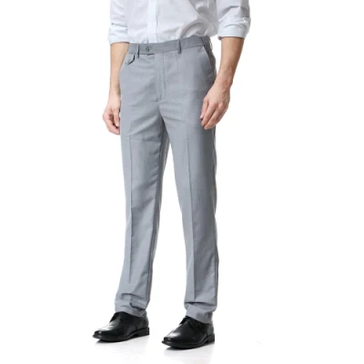 Pantalones casuales para hombre Pantalones de traje de pierna recta de negocios con cintura ajustable de color sólido