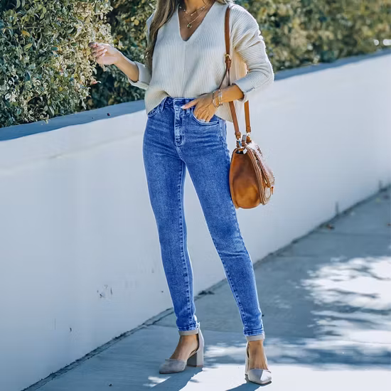 Pantalones de mujer Cintura media Lady Stretch Light Blue Trend Fashion Jeans