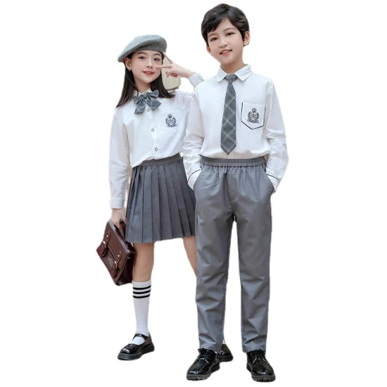Primavera y otoño estilo británico uniforme de clase infantil blanco ropa de rendimiento traje de uniforme de escuela primaria